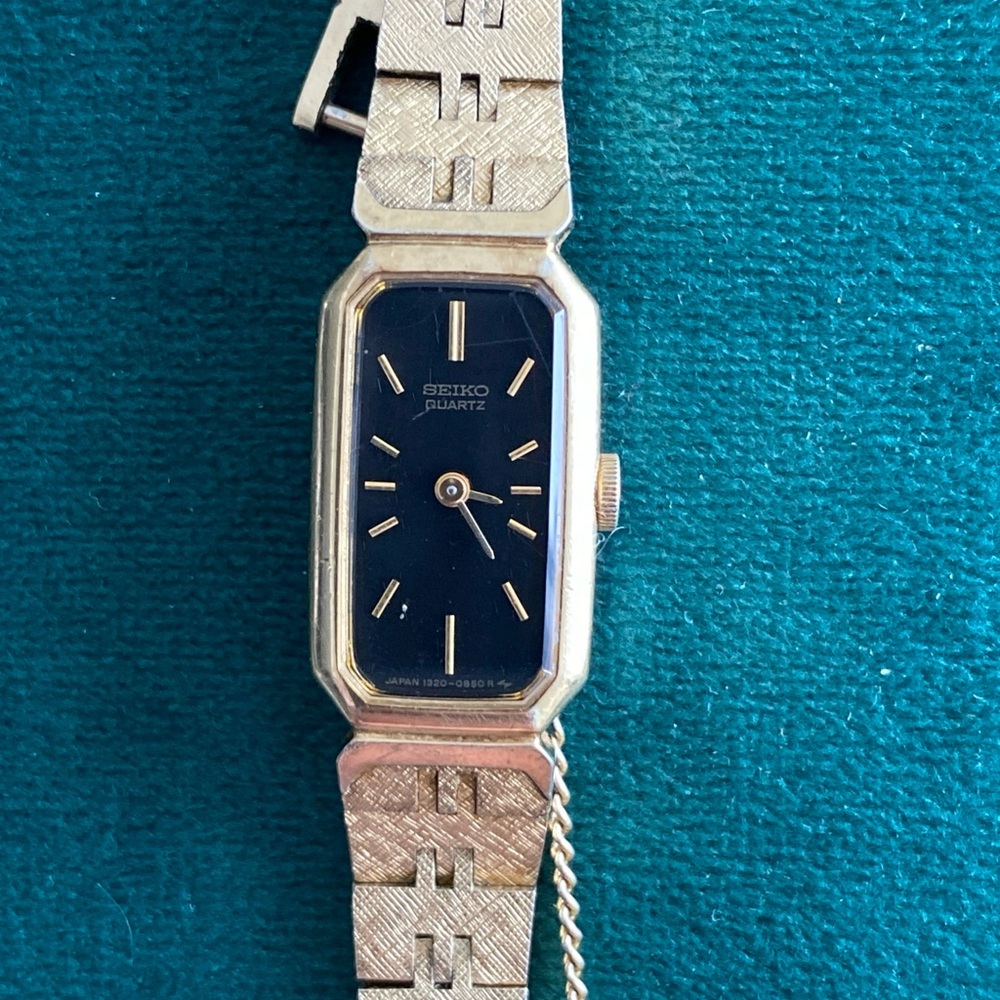 Seiko Gold Color and Black Quartz Watch